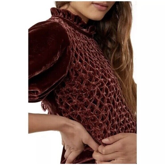 Free People Gum Drop Velvet Minidress in Chocolate Sz L NEW $168 - Picture 2 of 11